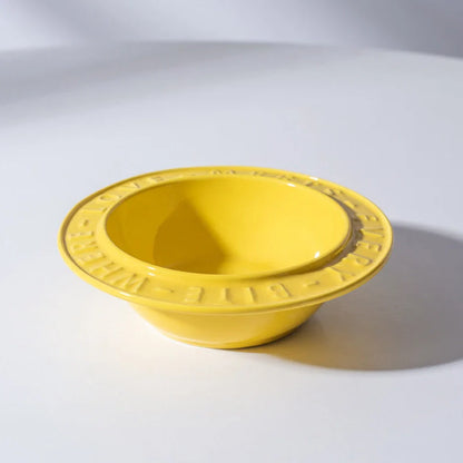 Ceramic cat bowl with iron anti-tip frame in blue colour with silicone pad