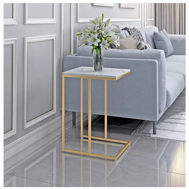 Modern small marble coffee table with metal frame in gold or black