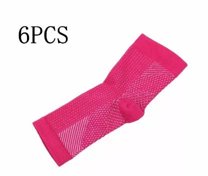 Anti-fatigue compression foot sleeves for men and women in black, red, and white