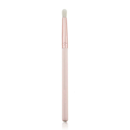 26 pink makeup brushes with wool bristles and wooden handles arranged in a PU zip bag.