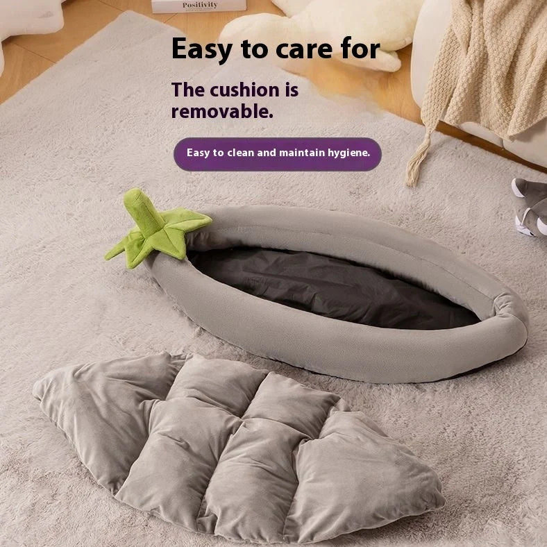 Universal removable washable dog mat in eggplant pet pad-brown colour showing cloth texture and rectangular shape