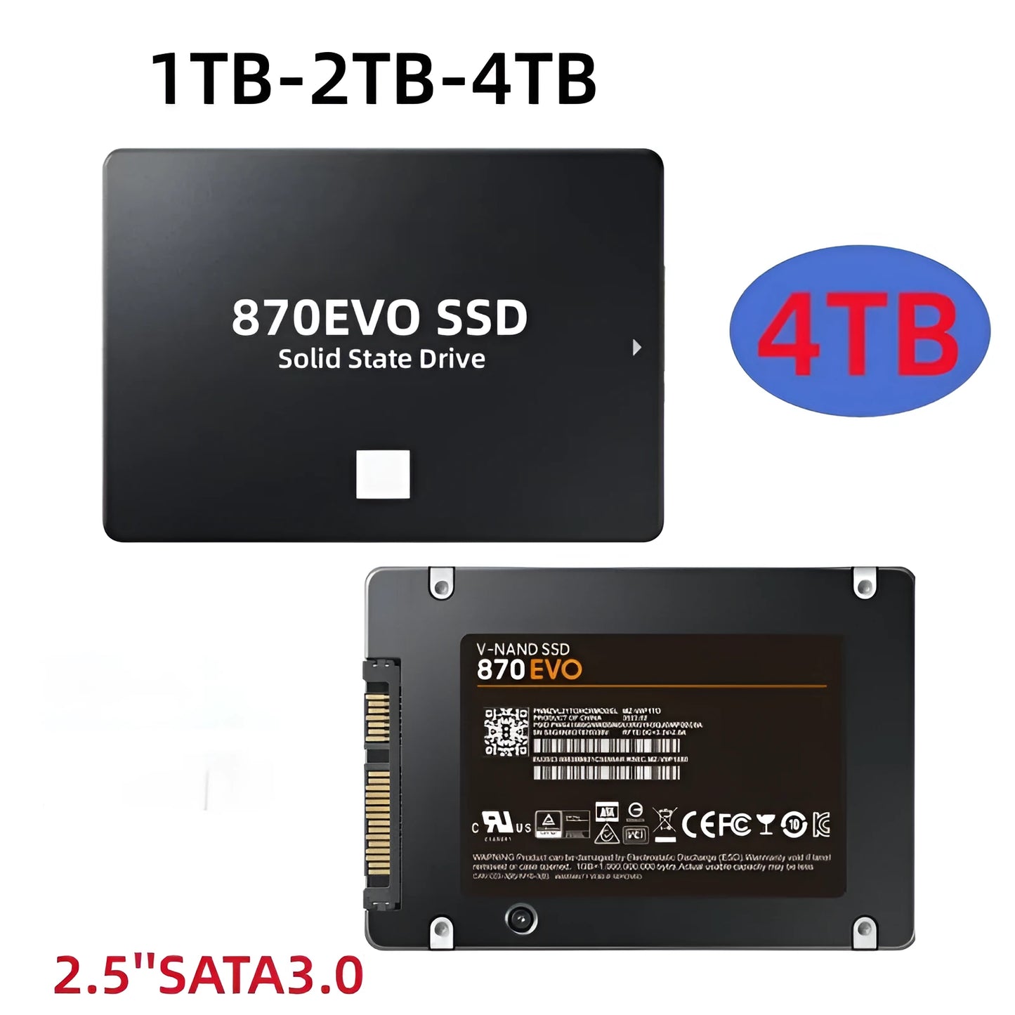 A 2.5-inch SATA solid-state drive (SSD) for computer storage upgrades.
