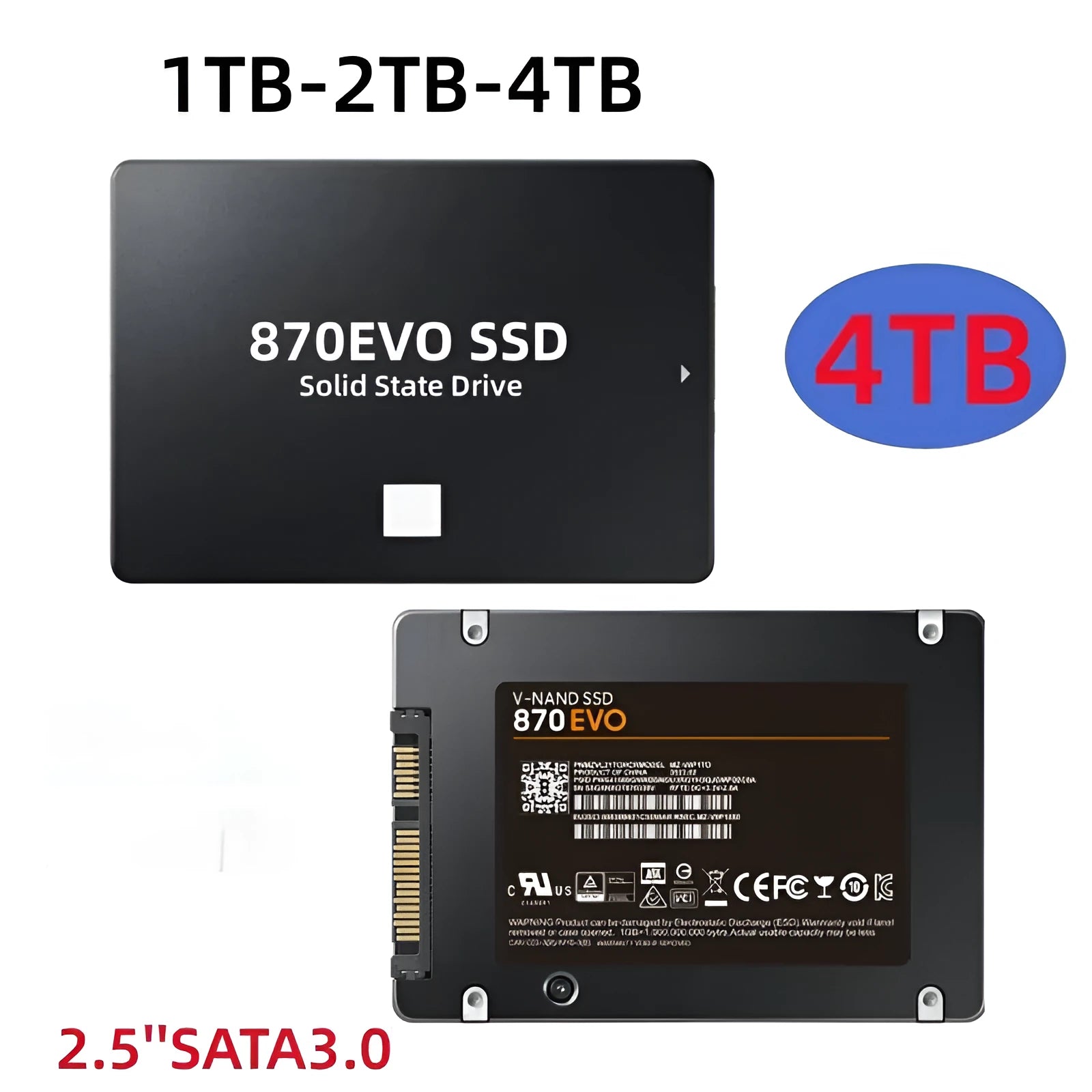 A 2.5-inch SATA solid-state drive (SSD) for computer storage upgrades.
