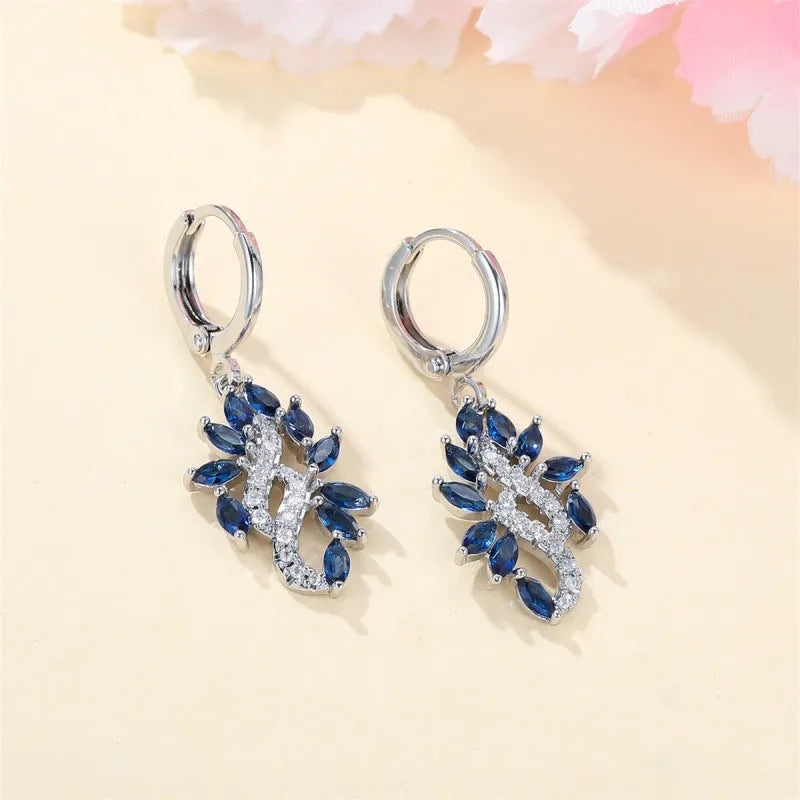 Women's platinum sapphire blue alloy earrings with simple minority styling