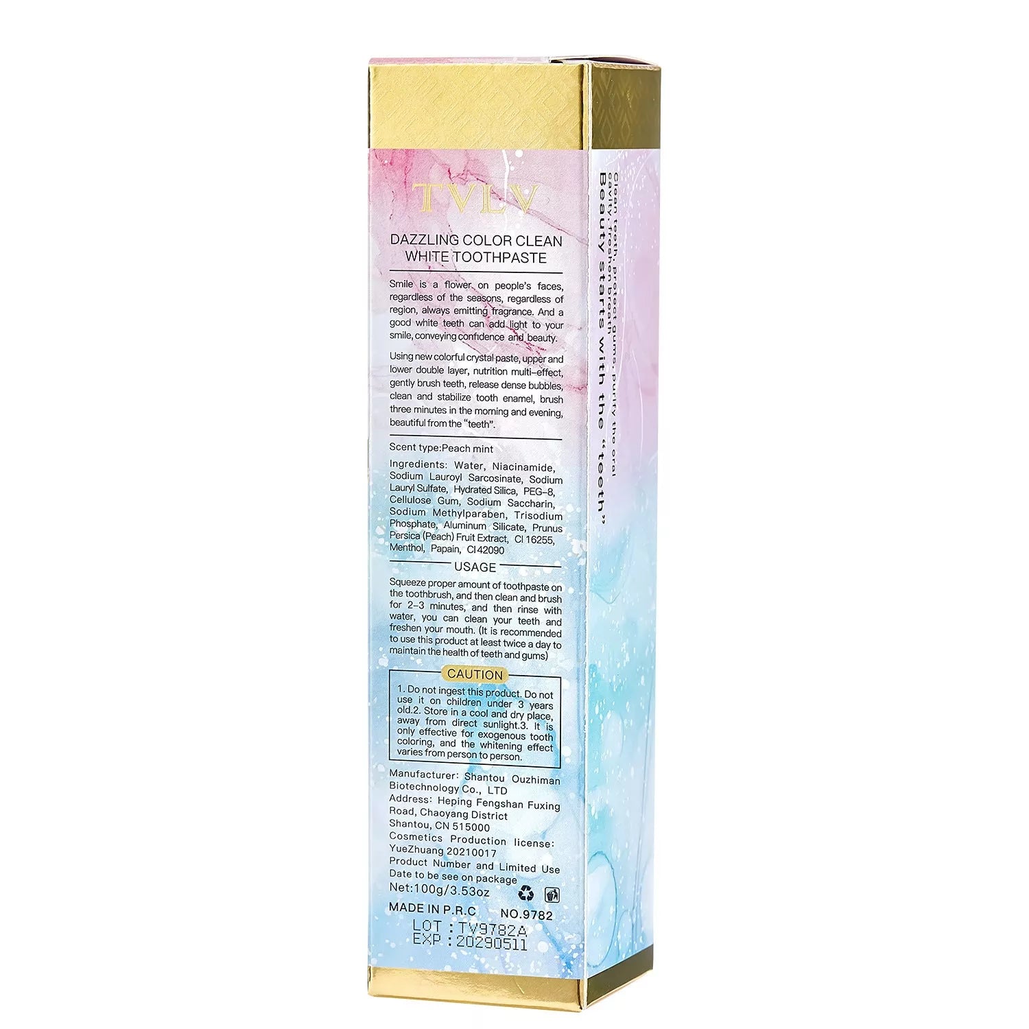 Colorful Pure White Toothpaste tube with 100g net content for stain removal and fresh breath