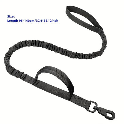 Retractable dog leash for large breeds with ergonomic handle, shown in black, green, and khaki.