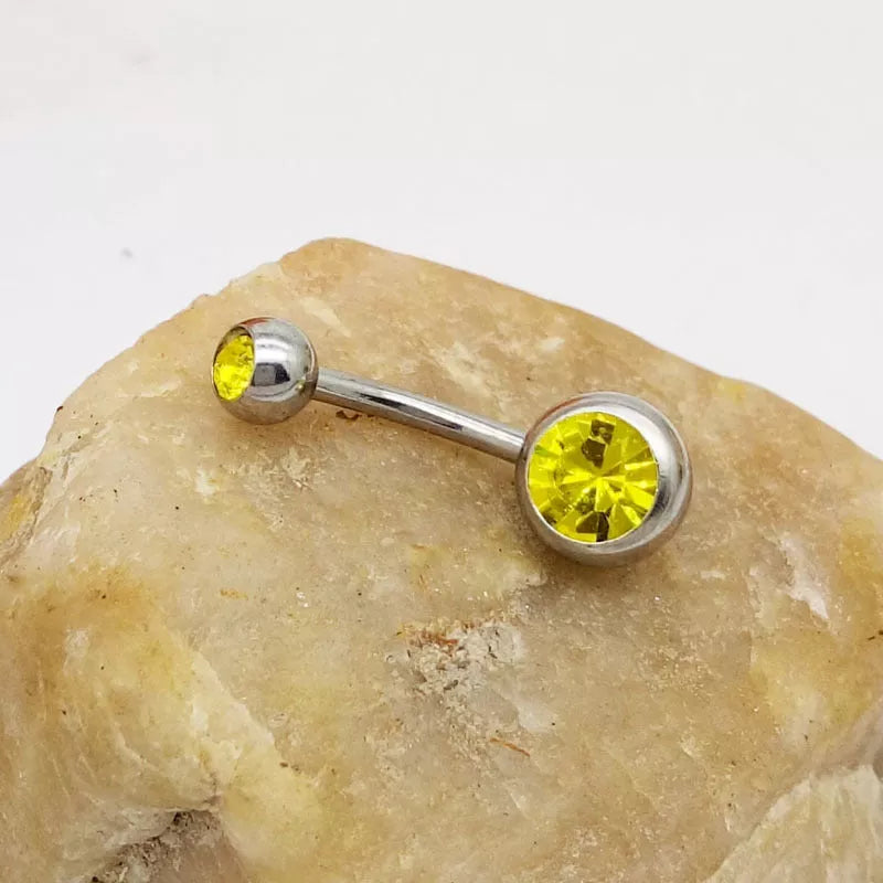 Hypoallergenic titanium steel navel buckle with alloy inlay artificial gem in various colors