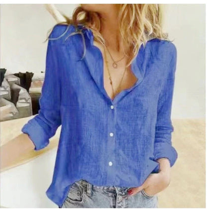 Loose Button Lapel Cardigan Top Long Sleeve Shirt for Women in various colors and sizes
