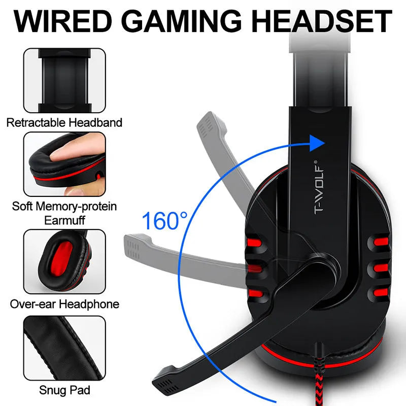 Thunder Wolf wired gaming keyboard and mouse set with luminous effects including headset and mouse pad