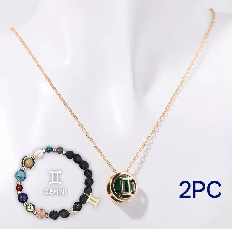 Natural stone beaded necklace and matching bracelet jewellery set with semi-precious gemstones