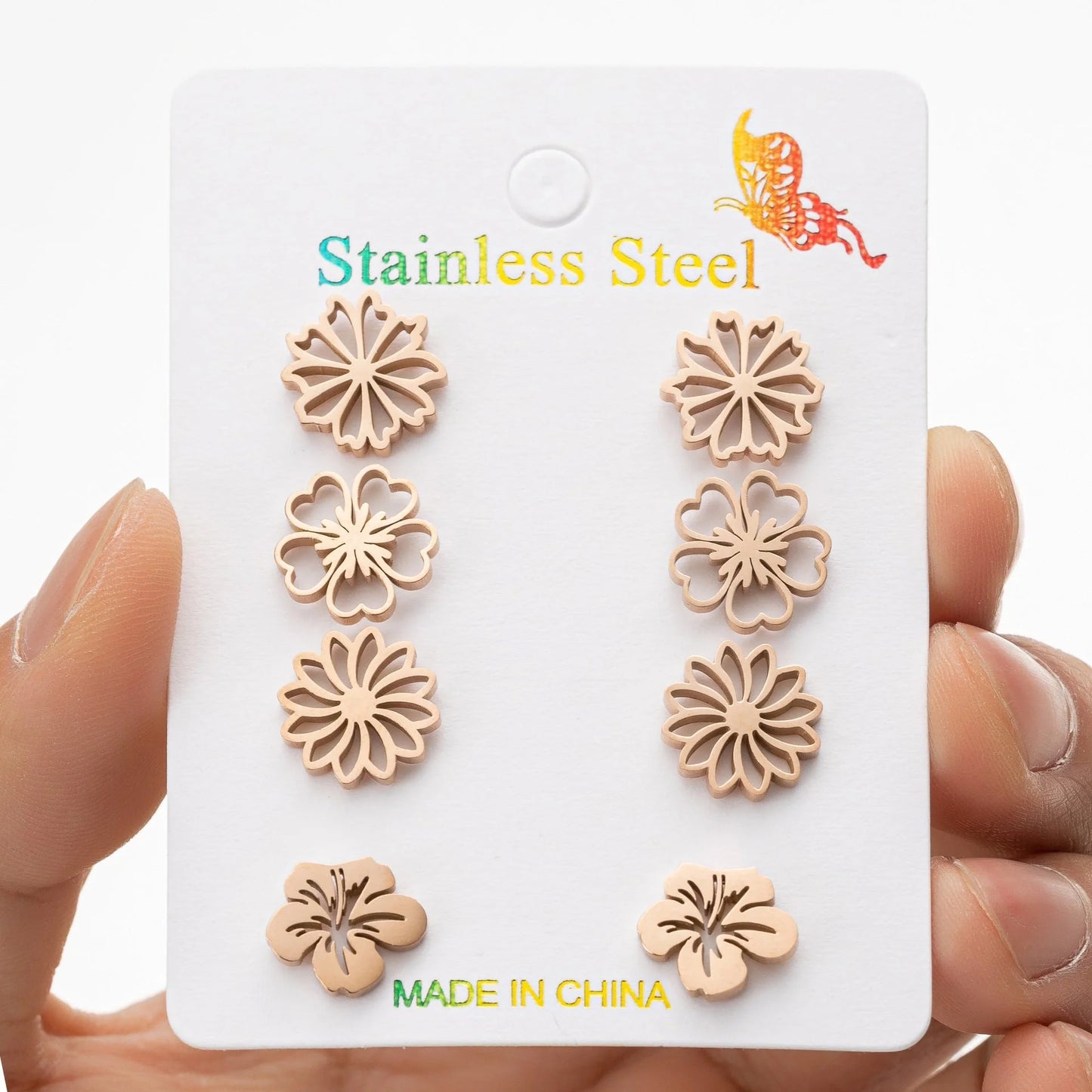 Fashion Simulation Stud Earrings Little Suit in gold, steel, rose gold, and black colors