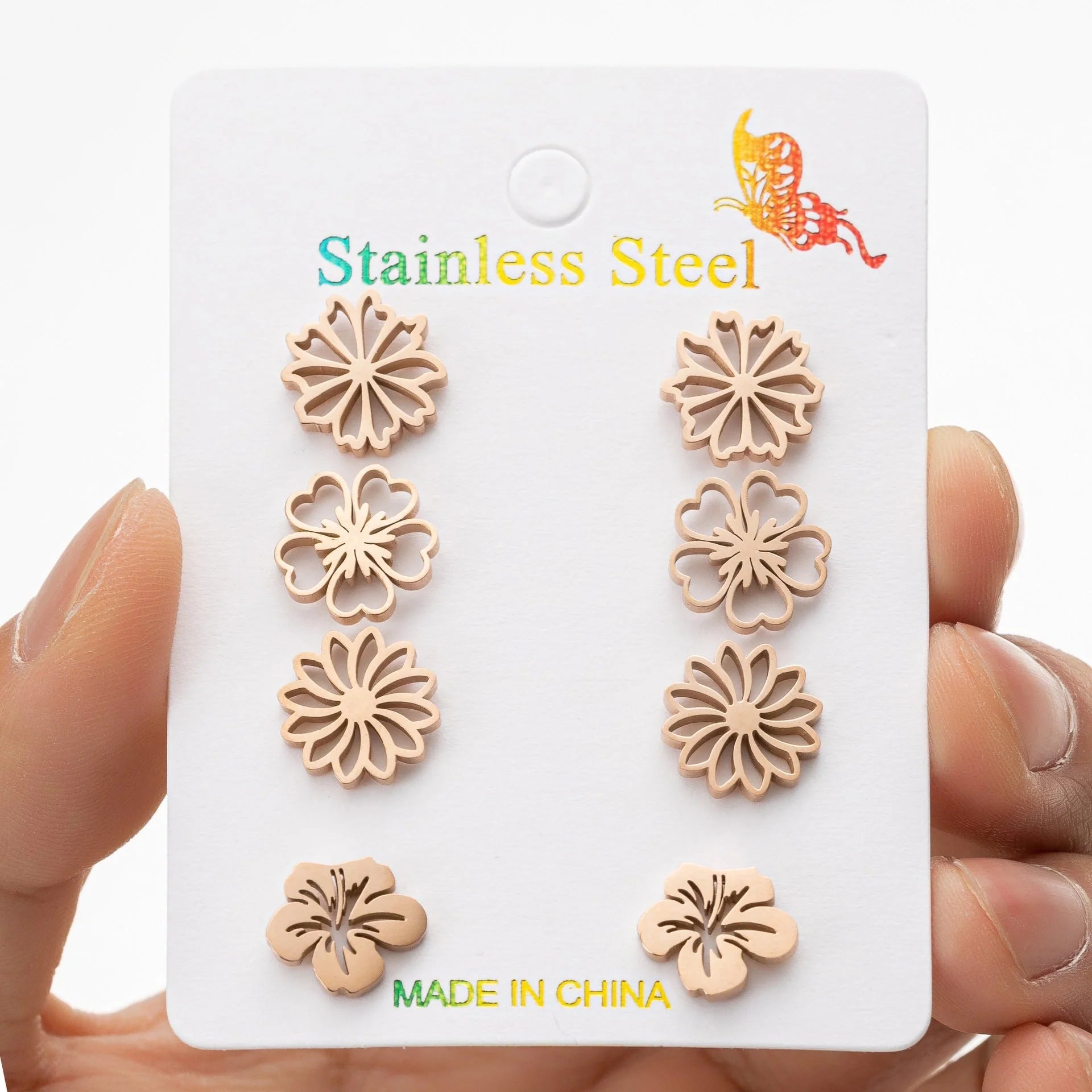 Fashion Simulation Stud Earrings Little Suit in gold, steel, rose gold, and black colors