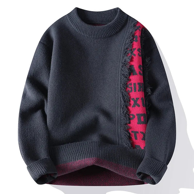 Men's loose fit knitted pullover jumper in a rabbit fur blend fabric, shown in a choice of colours.