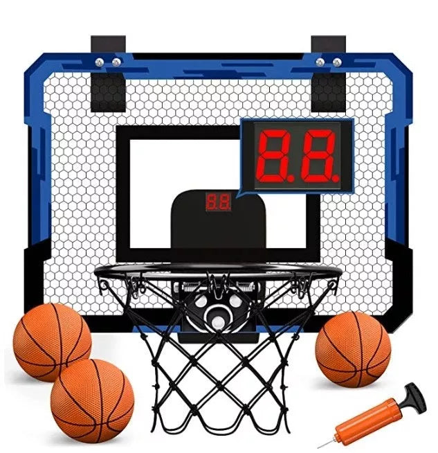 Indoor dunk basketball hoop shooting toy with scoreboard and two balls