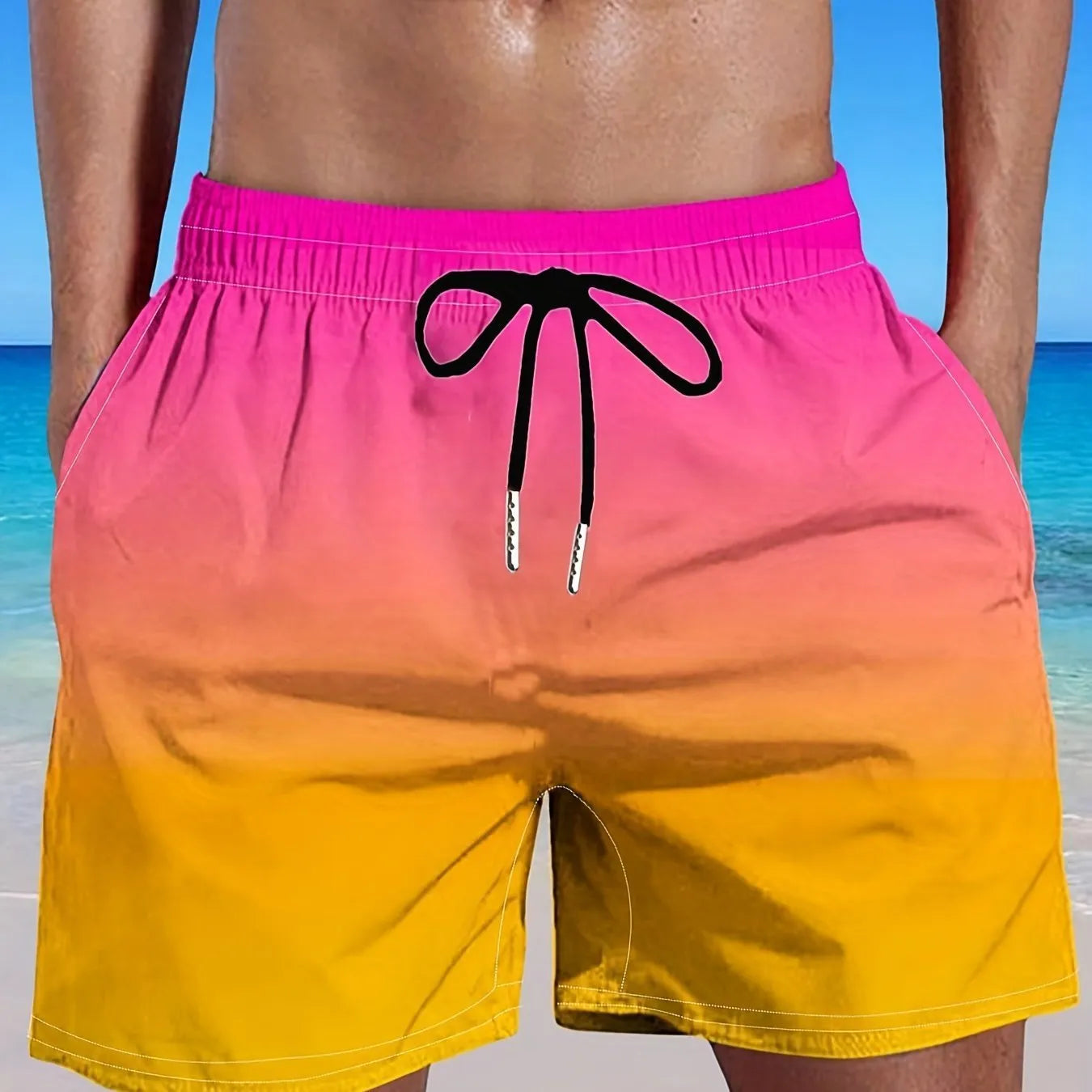 Men's grey gradient 3D print mesh sports shorts on a white background, showing shorts length and fabric texture.