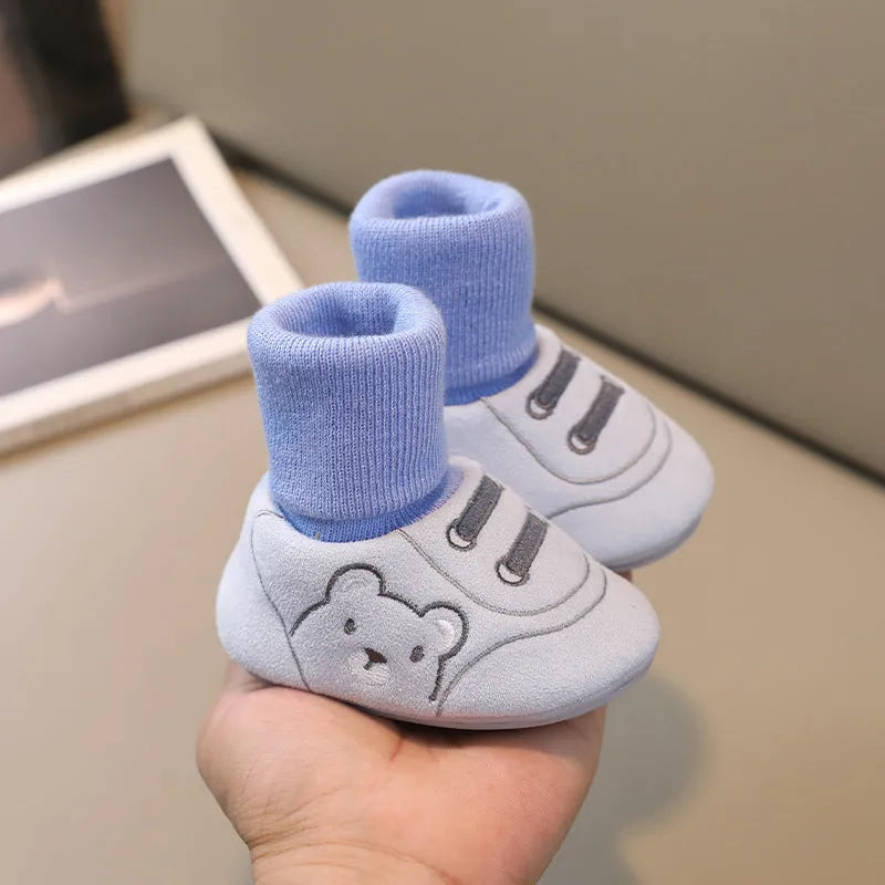 Baby cloth shoes in pink, blue, or khaki with non-slip sole, indoor toddler shoes, inner lengths 11cm to 13cm