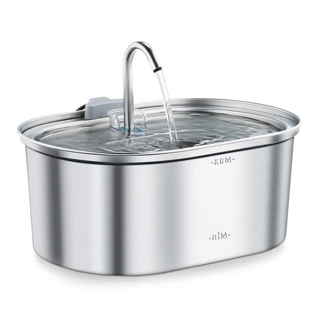 Stainless steel round pet water dispenser with 4L capacity and multiple outlet options