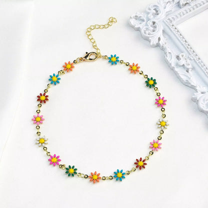 Little Daisy Anklet - Colorful floral ankle ring with adjustable fit