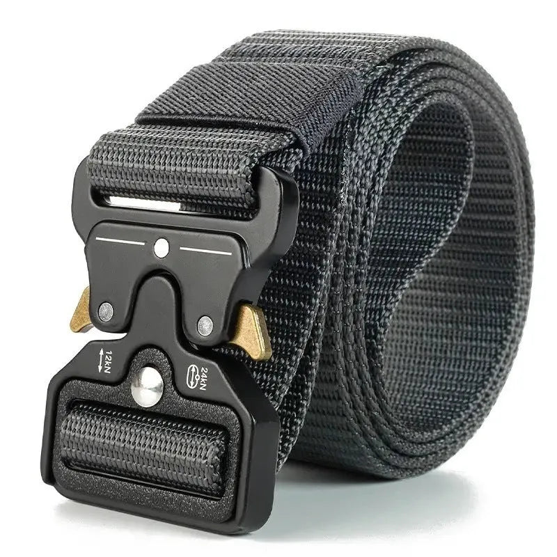 Men's thick canvas tactical belt with an alloy release buckle, shown in Army Green colour.