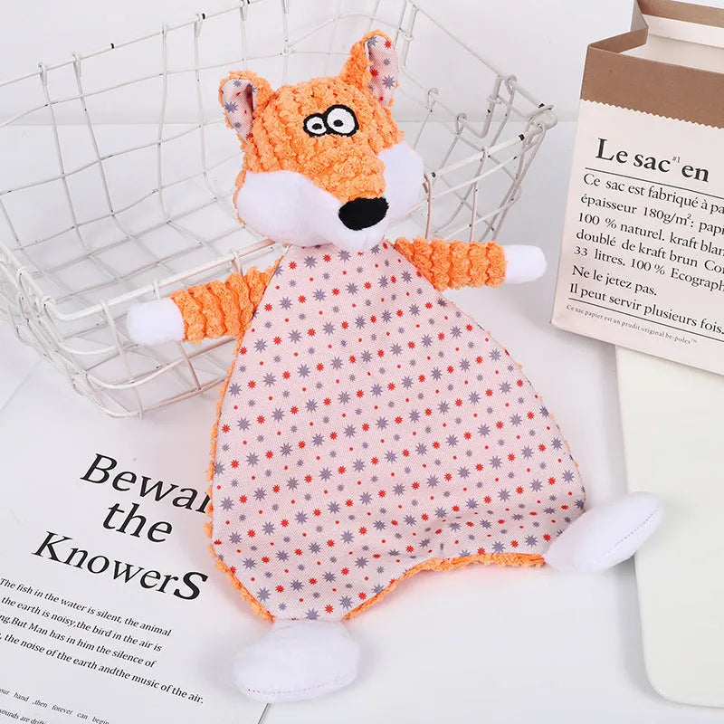 Brown velvet fox stuffed toy with crinkle paper sounds for pets