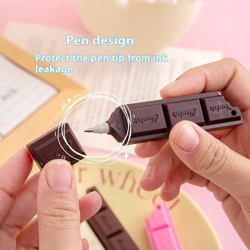 Chocolate ballpoint pen with 0.5mm tip in beige, brown, or pink chocolate design
