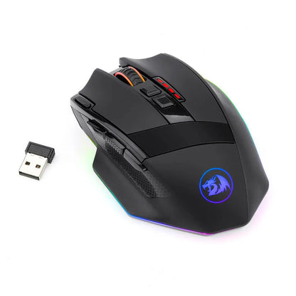 Black Redragon M801P wireless gaming mouse with nine buttons and ergonomic right-handed design