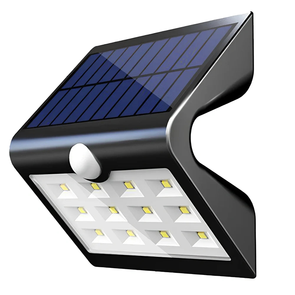 Solar outdoor wall light with dimensions 120x80x110mm for garden security lighting