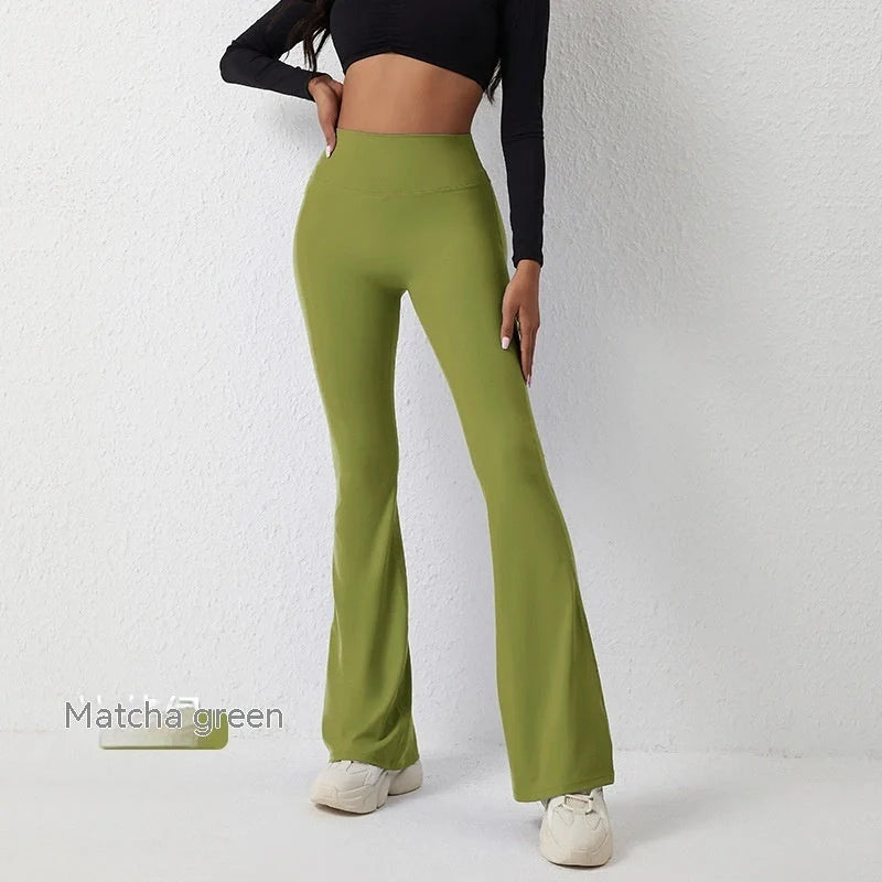 High waisted hip lift and wide leg fitness pants in various colors, perfect for workouts and casual wear.