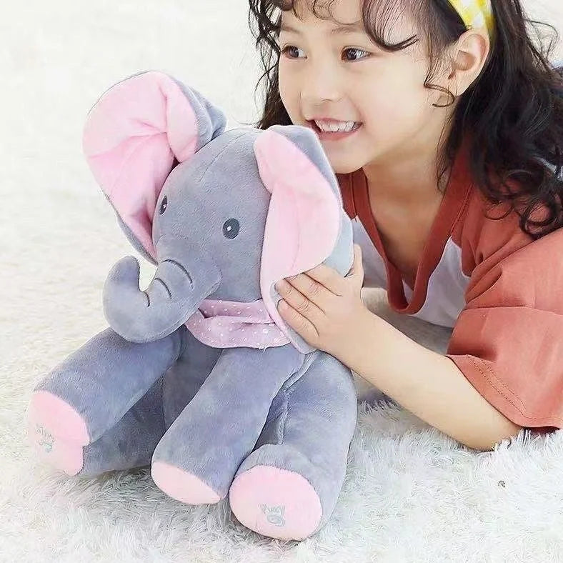 Blue and pink elephant singing plush toys with battery-powered sound function for early education