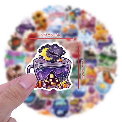 Pack of 50 colourful tea cup graffiti waterproof stickers for DIY luggage and scooter decoration