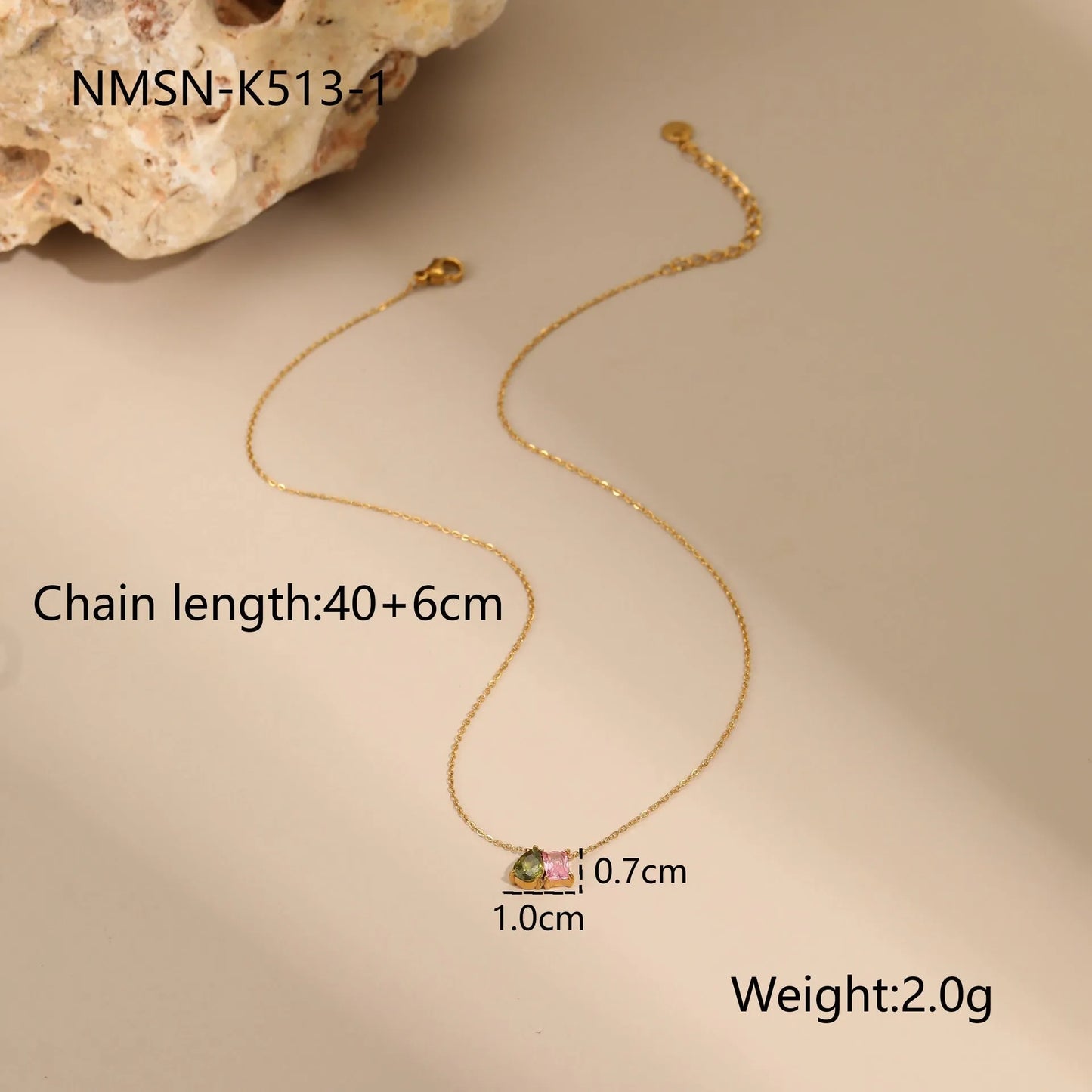 Geometric zircon jewellery set with gold-plated necklace, ring and earrings on stainless steel chain