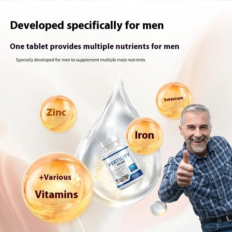 Male fertility tablets 60 tablets bottle supplement with COMLEX vitamin mineral amino acids formula for men's reproductive health support nutritional aid