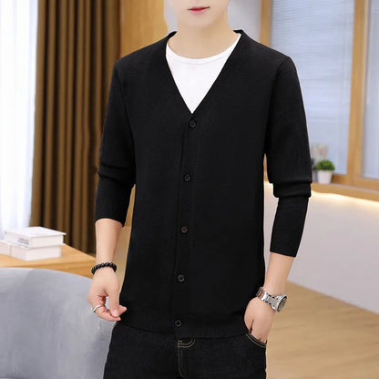 Men's thick slim fit cardigan knit jacket, long sleeve polyester, sizes M to 5XL, beige black navy blue