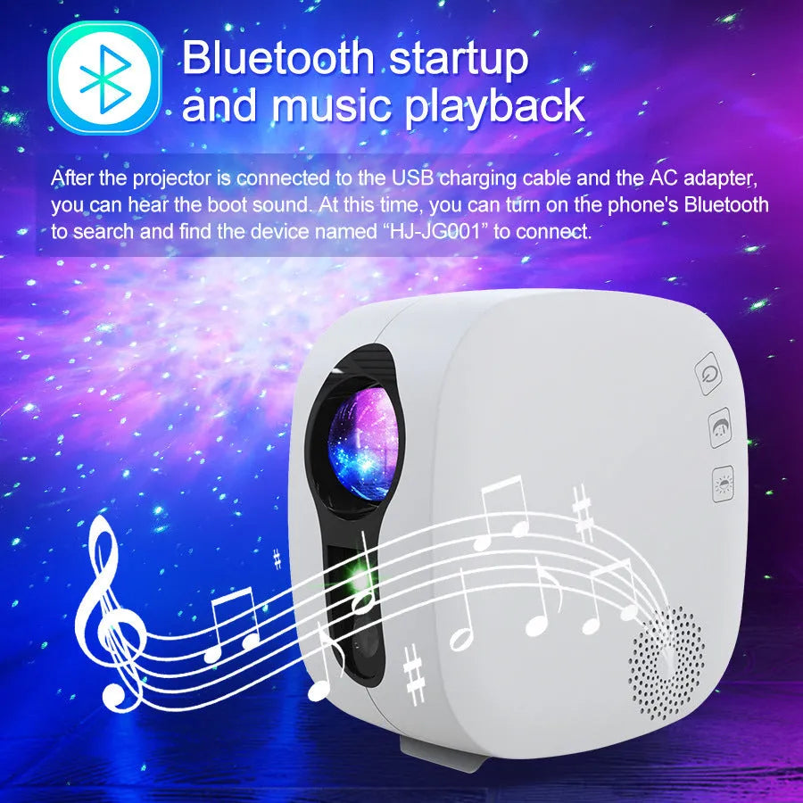 Black laser starry sky projector projecting colourful nebula patterns with moon shapes
