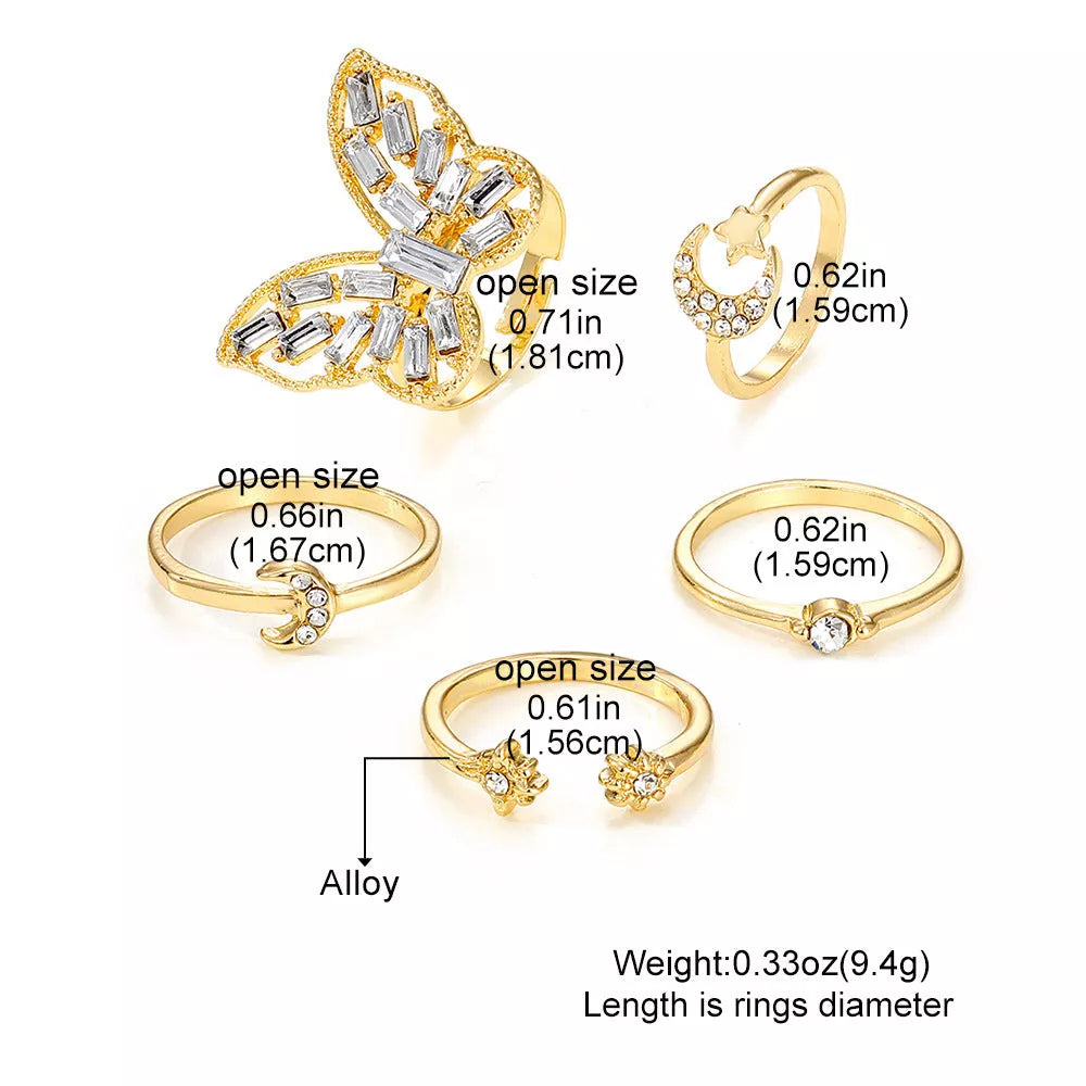 Silver color butterfly rings set with vintage design for women and men