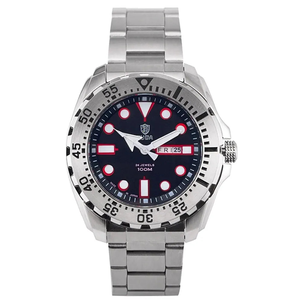 Men's waterproof luminous sports watch showing blue dial with steel strap option