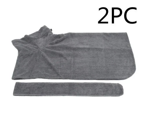 Absorbent dog bathrobe made of soft microfiber material with adjustable waist strap for a custom fit