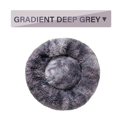 XXL fluffy donut dog bed in luxury long plush with 100cm diameter for large pets