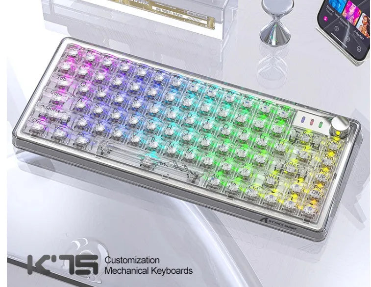 Attack Shark K75 RGB wireless mechanical keyboard with transparent PC casing and hot-swap switches
