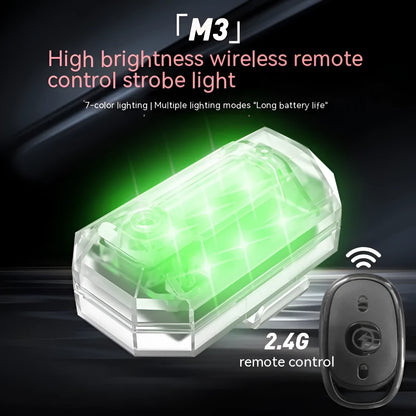5W remote control strobe light set with four flashing lamps, ABS housing, and charging cable for vehicle modification.