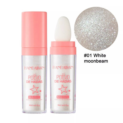 Fairy Highlight Pat Powder in white, pink, and golden brown shades for brightening and skin repair