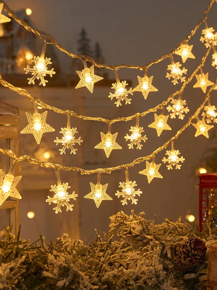Snowflake string light garlands for Christmas tree and home winter decor