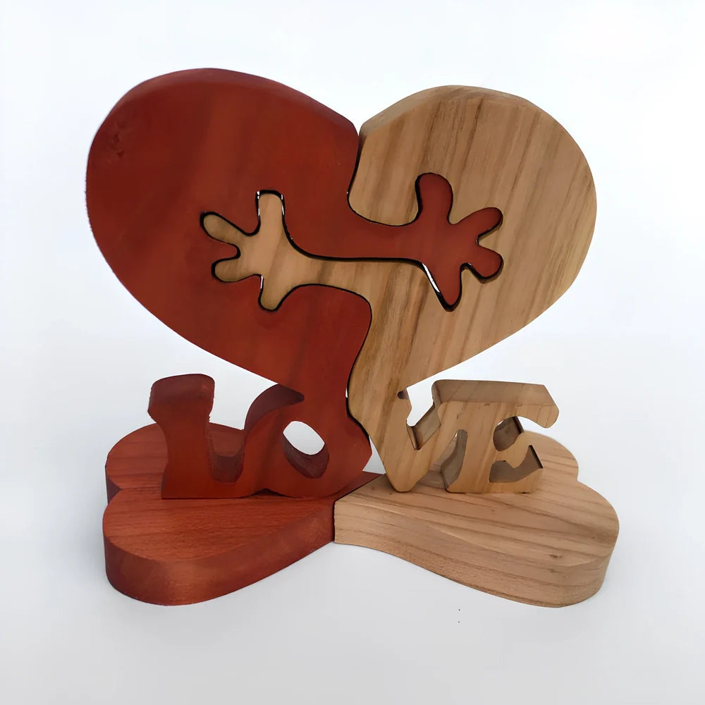 Engraved wooden geometric heart ornament, 10x13x2 cm, in colour A for desktop love decor
