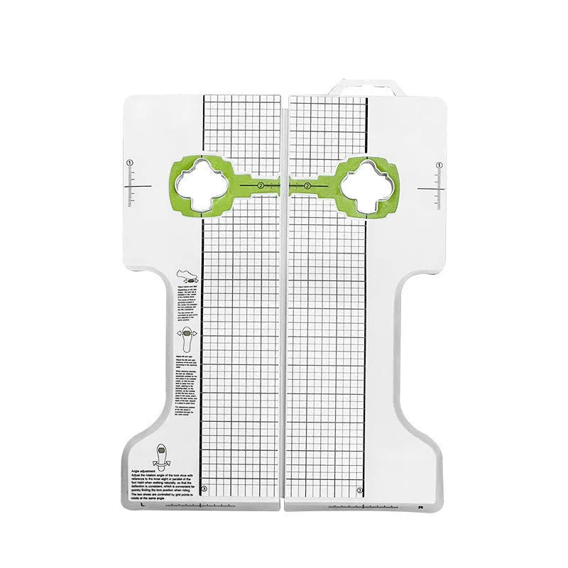 Locking plate adjustment tool for bicycle cleats on a workbench.