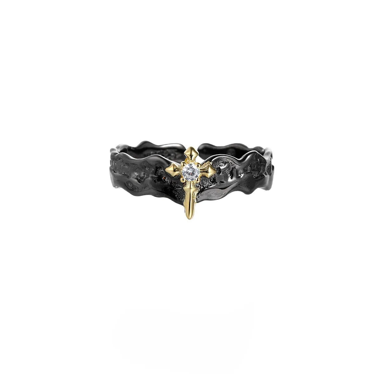 Princess Knight adjustable opening couple's ring in silver with white gold or black gold electroplated finish.
