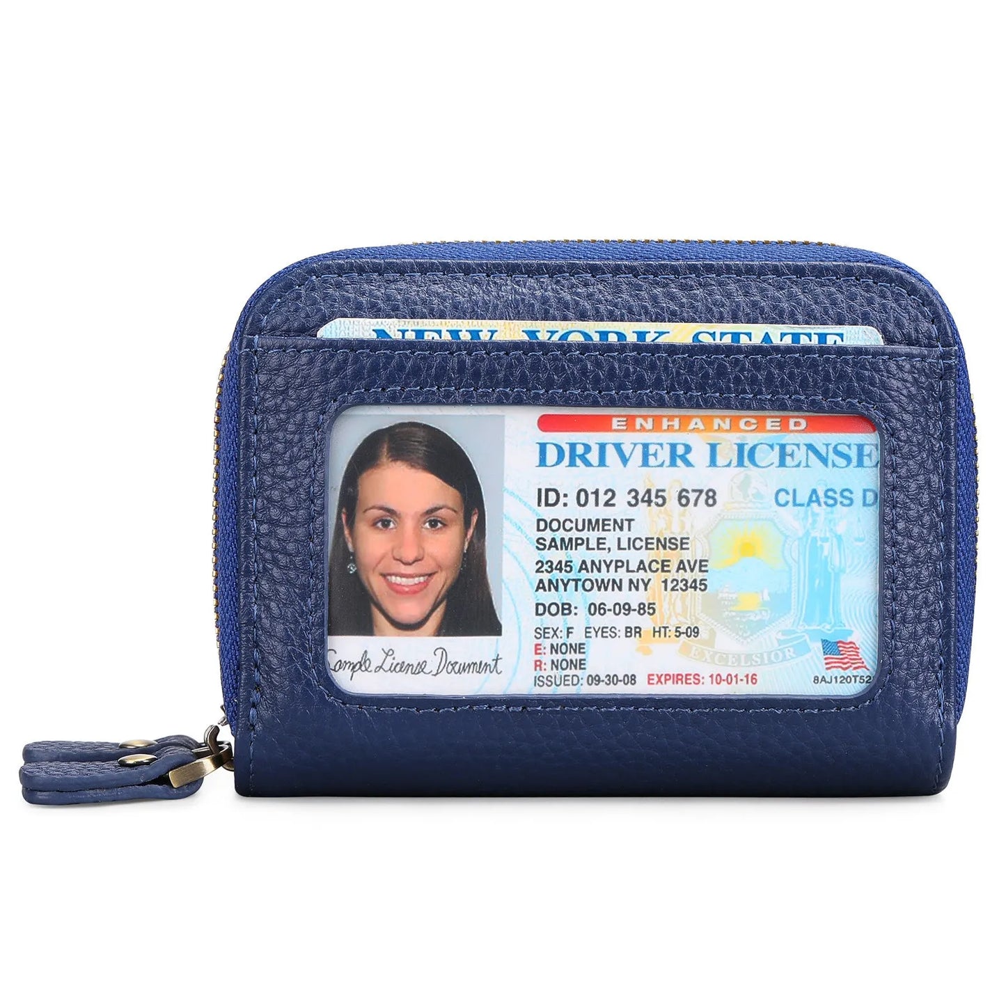 Genuine cowhide leather expanding card holder wallet with zipper closure in multiple colour options