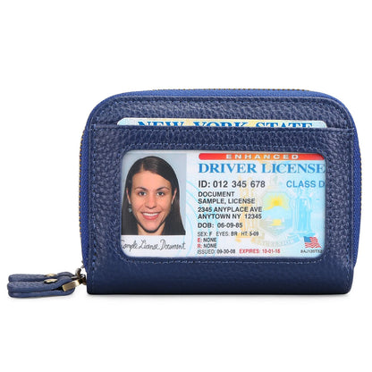 Genuine cowhide leather expanding card holder wallet with zipper closure in multiple colour options