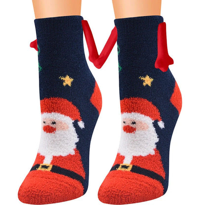 Christmas couple socks with magnetic connection feature and 3D animal patterns