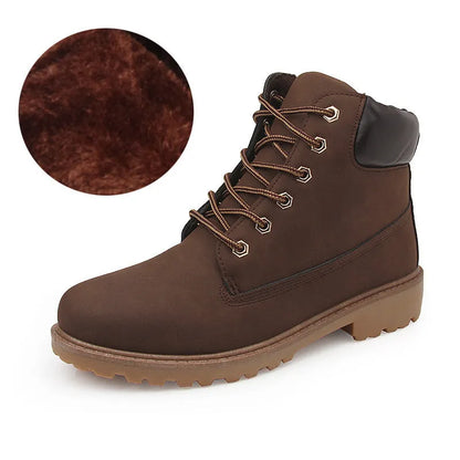 Men's pink high-top Martin boots with velvet lining and flat bottom design