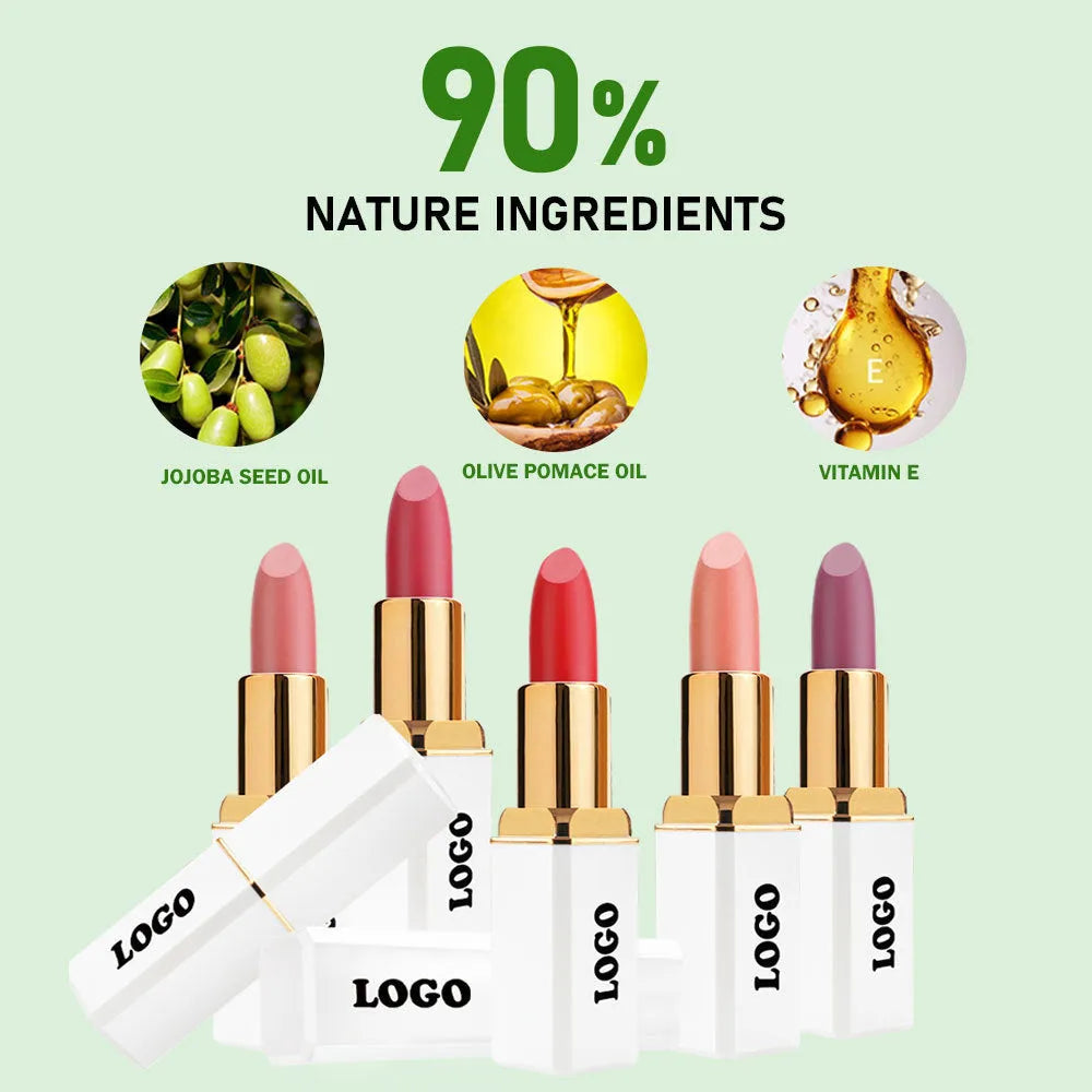 Beauty Does Not Fade matte finish lipstick in nonstick cup packaging, showing range of 24 colour shades.